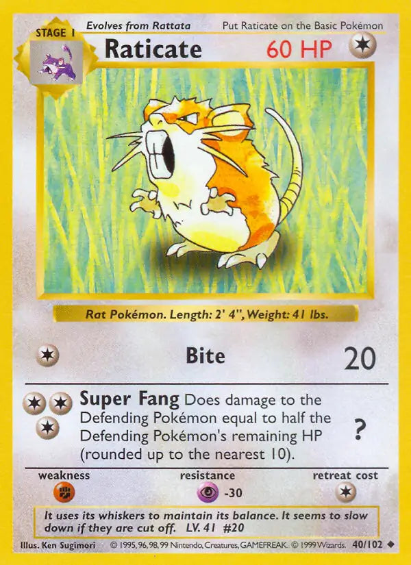 Raticate 040/102 (Base Set (Shadowless))  - Unlimited
