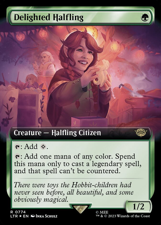 Delighted Halfling 774/281 (Universes Beyond: The Lord of the Rings: Tales of Middle-earth)  - Extended Art Surge Foil