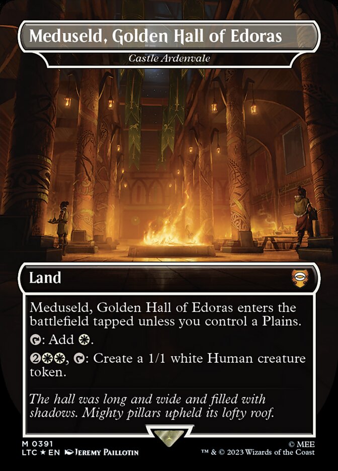 Meduseld Golden Hall of Edoras Castle Ardenvale Borderless Surge Foil 391 (Commander: The Lord of the Rings: Tales of Middle-earth)  - Borderless Surge Foil
