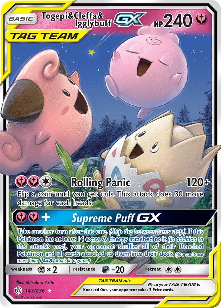 Togepi and Cleffa and Igglybuff GX 143/236 (SM - Cosmic Eclipse)  - Holofoil