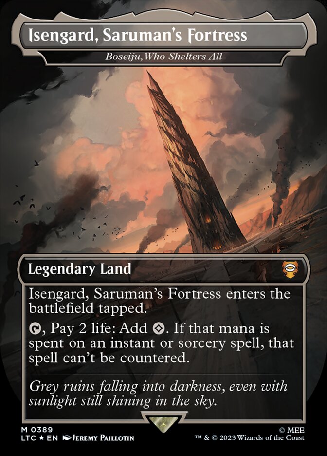 Isengard, Saruman's Fortress - Boseiju, Who Shelters All 389 (Commander: The Lord of the Rings: Tales of Middle-earth)  - Borderless Surge Foil