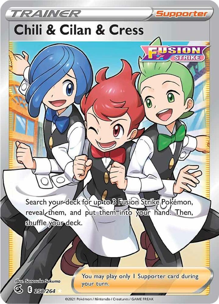 Chili and Cilan and Cress Full Art 258/264 (SWSH08: Fusion Strike)  - Holofoil