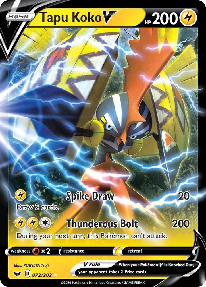 Tapu Koko V 072/202 (SWSH01: Sword & Shield Base Set)  - Holofoil