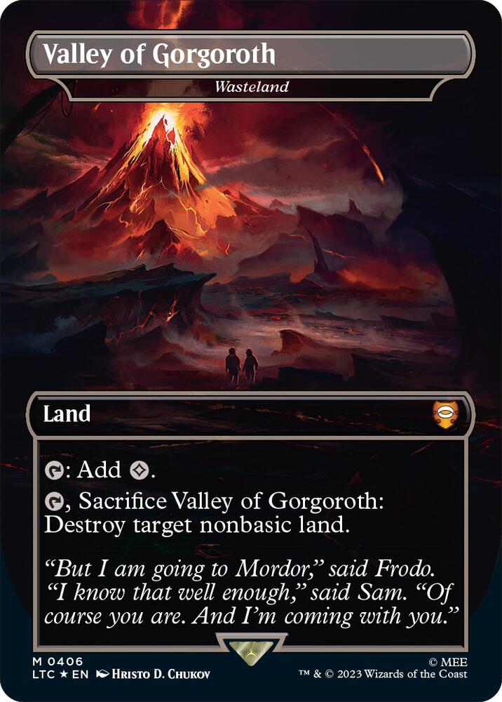 Valley of Gorgoroth Wasteland Borderless Surge Foil 406 (Commander: The Lord of the Rings: Tales of Middle-earth)  - Borderless Surge Foil