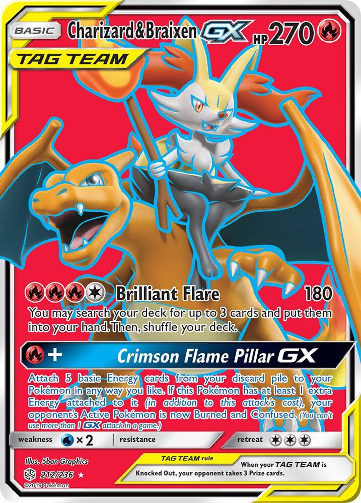 Charizard and Braixen GX Full Art 212/236 (SM - Cosmic Eclipse)  - Holofoil