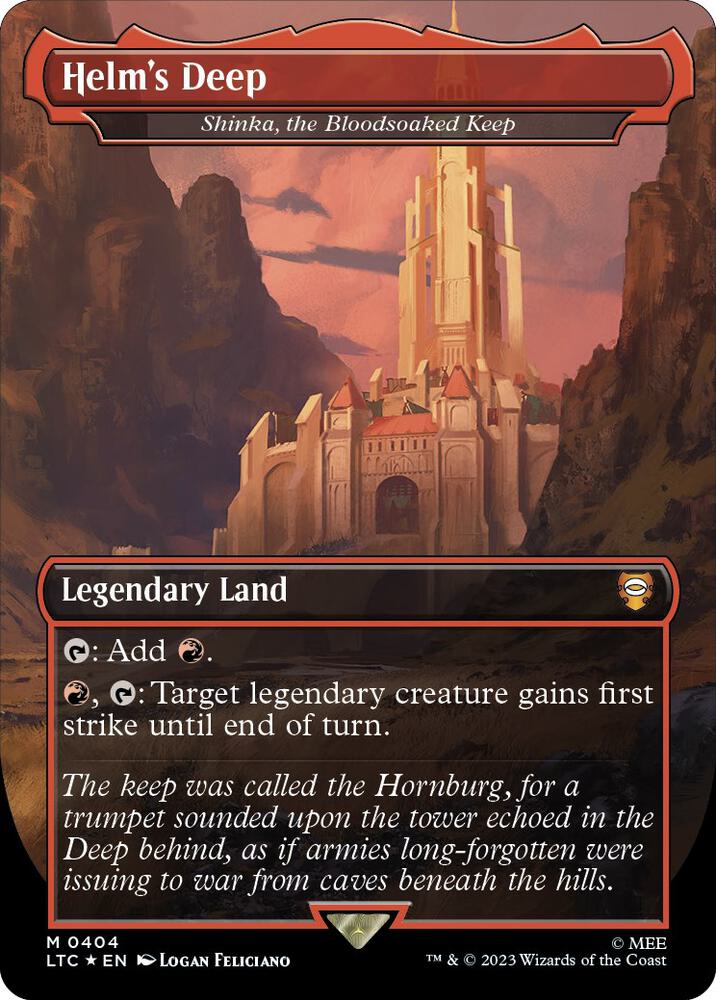 Helms Deep Shinka the Bloodsoaked Keep Borderless Surge Foil 404 (Commander: The Lord of the Rings: Tales of Middle-earth)  - Borderless Surge Foil
